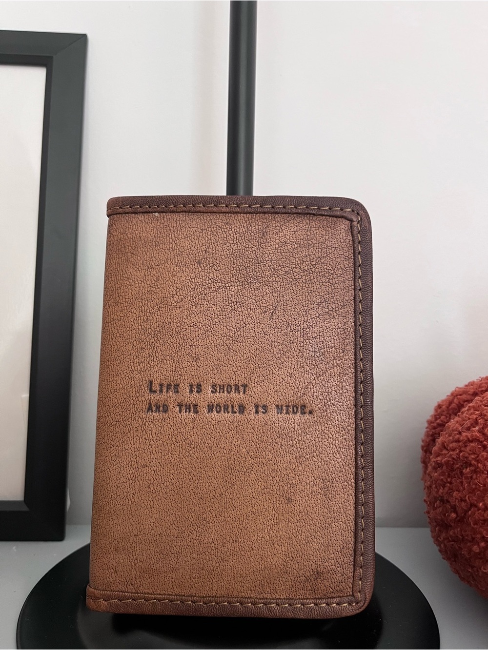 Sugarboo & Co Leather Passport Cover Life Is Short Brown Travel Wallet